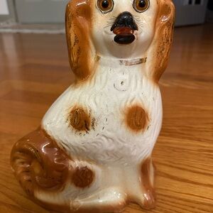 19th Century Staffordshire Caramel Mantle Dogs With Glass Eyes 1 only